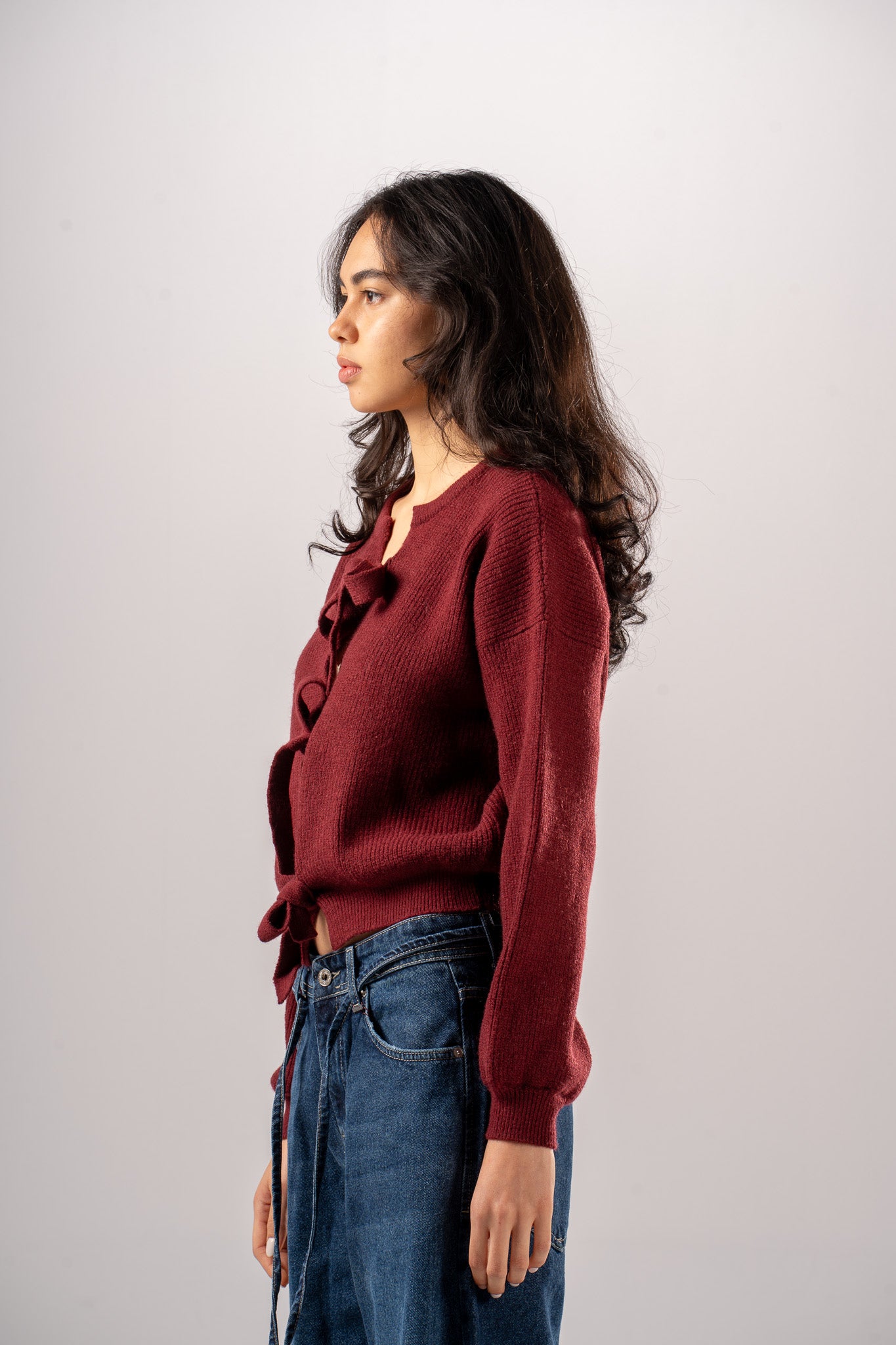 Burgundy Bow Cardigan